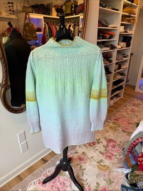 Anthropologie Mint Green Knit Sweater with Yellow Detail